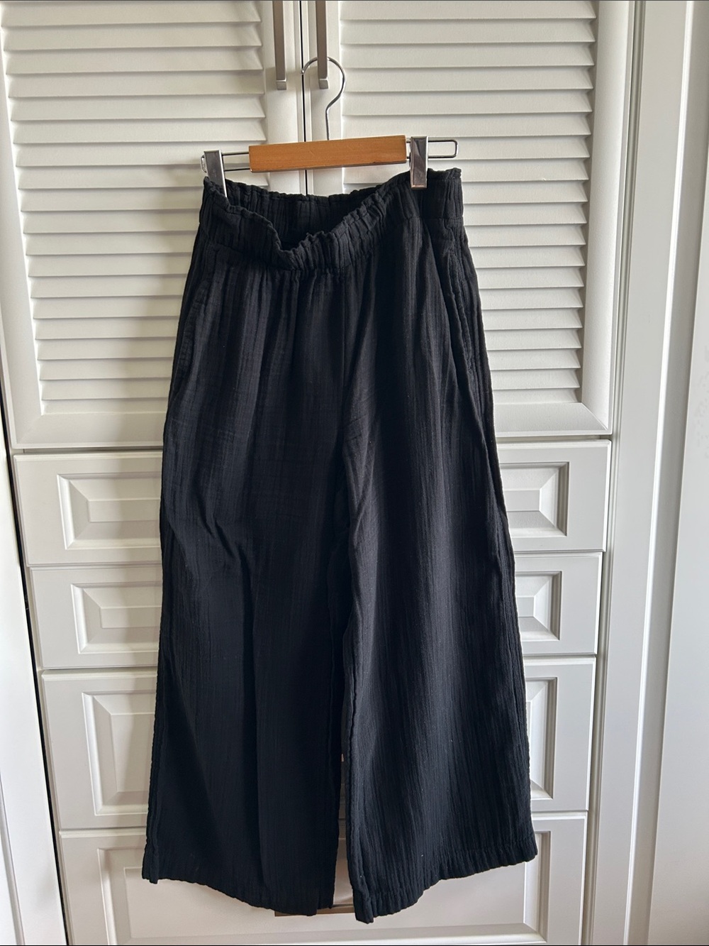 GAP Black Cotton gauze Wide-Leg Pants